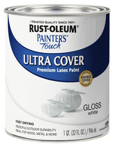 Painter's Touch Ultra Cover 1992502 Enamel Paint, Water Base, Gloss Sheen, White, 1 qt, Can, 120 sq-ft Coverage Area